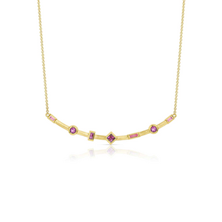 CURVED BAR NECKLACE - Pink Sapphires