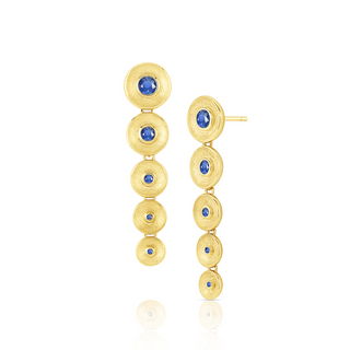 LONG DROP BEZEL EARRINGS - Blue Sapphires