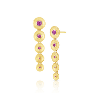 LONG DROP BEZEL EARRINGS - Pink Sapphires